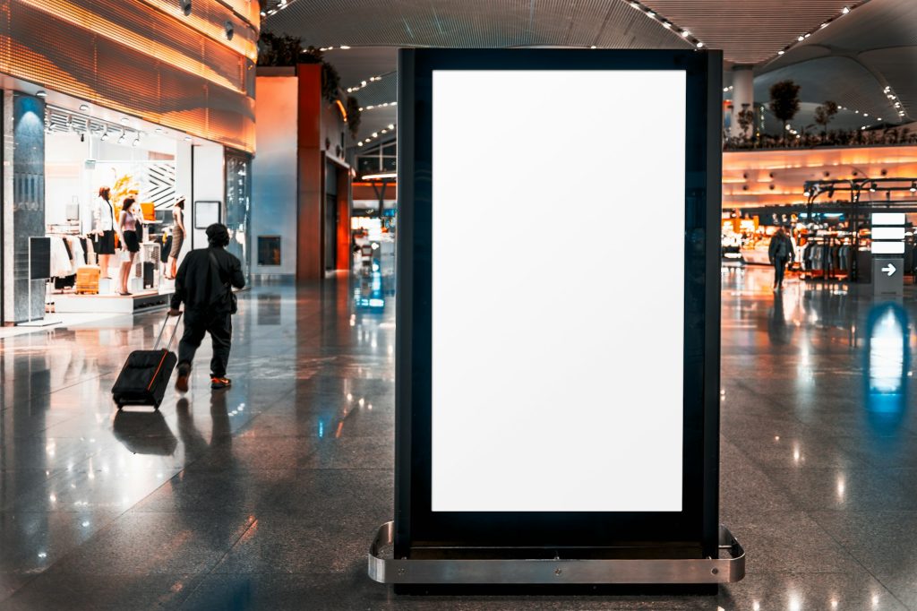 Empty airport ad screen template