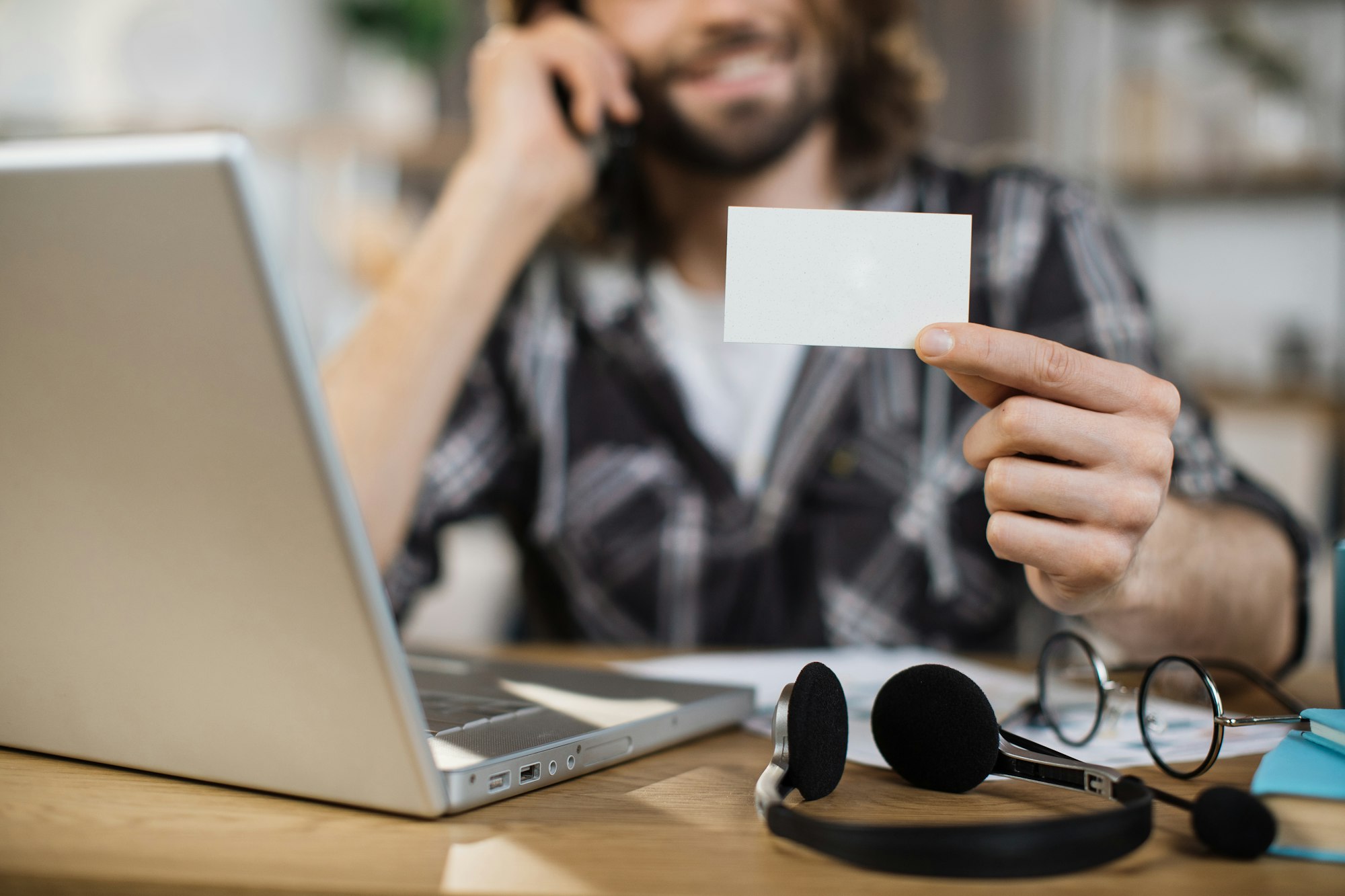 Focuse on white empty business card.